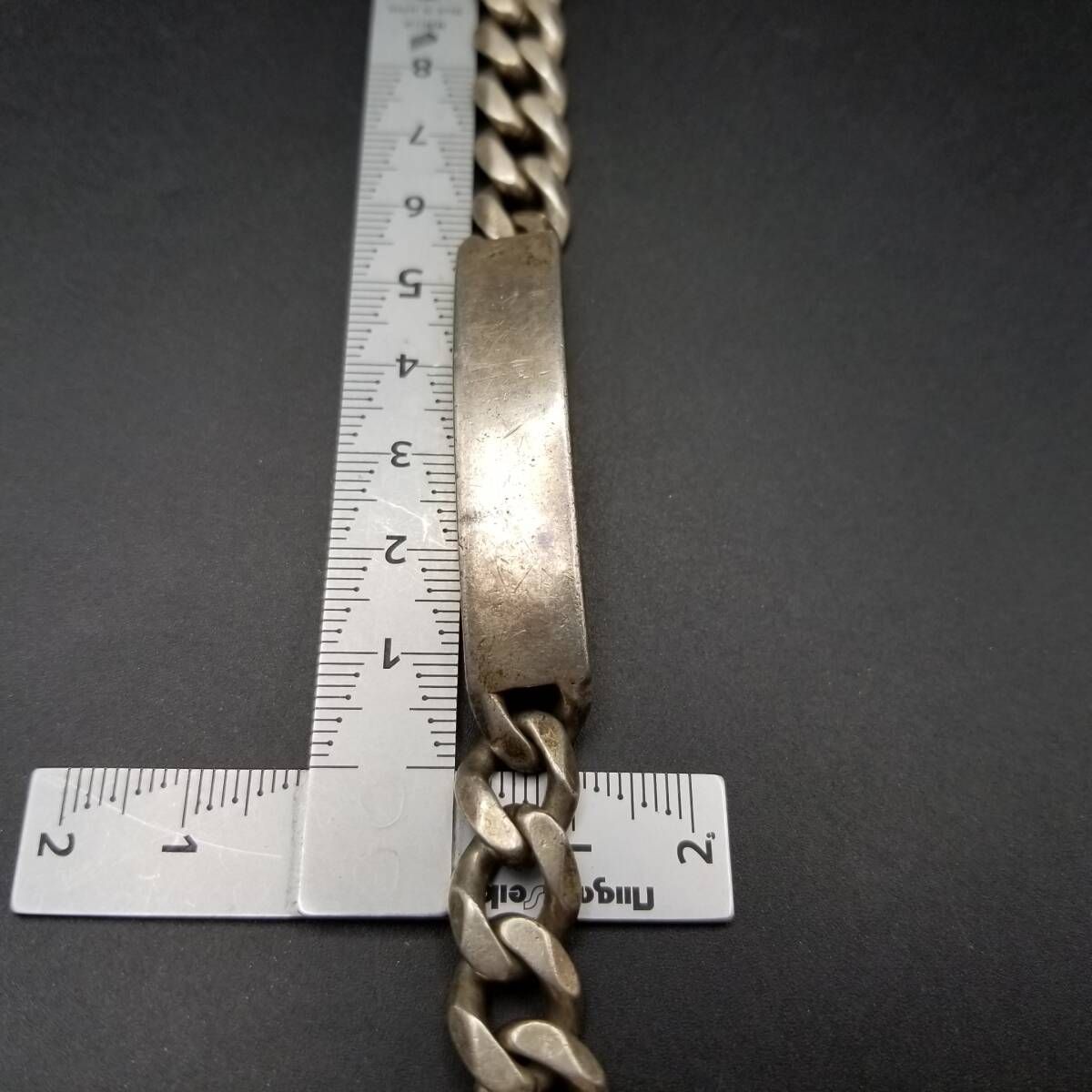 1999年 英国 ヴィンテージ IDタグ 長方形プレート 925 シルバー