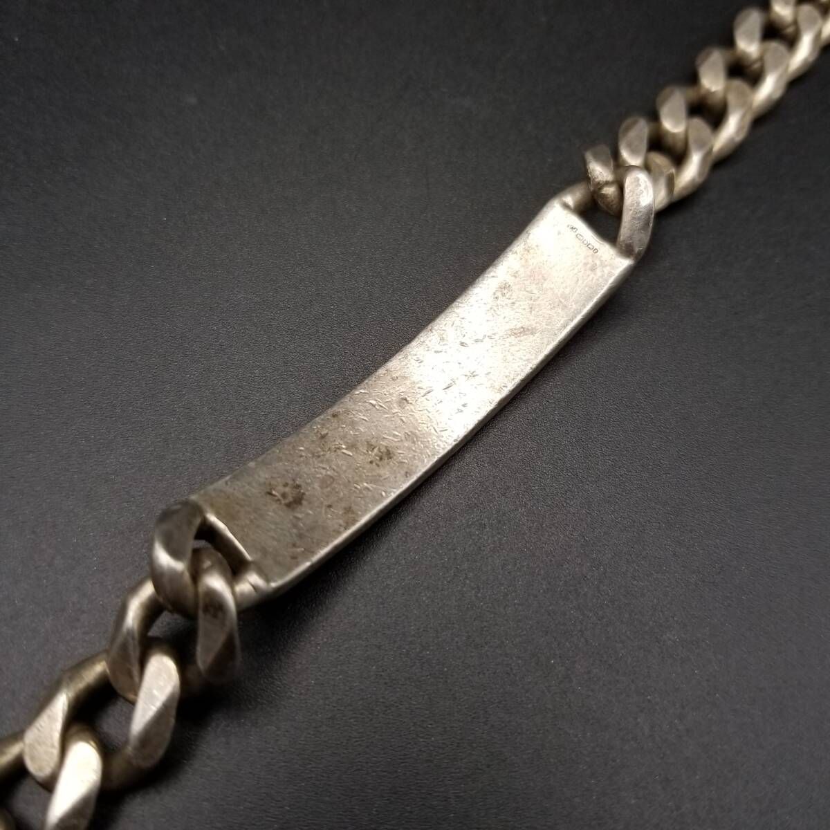 1999年 英国 ヴィンテージ IDタグ 長方形プレート 925 シルバー