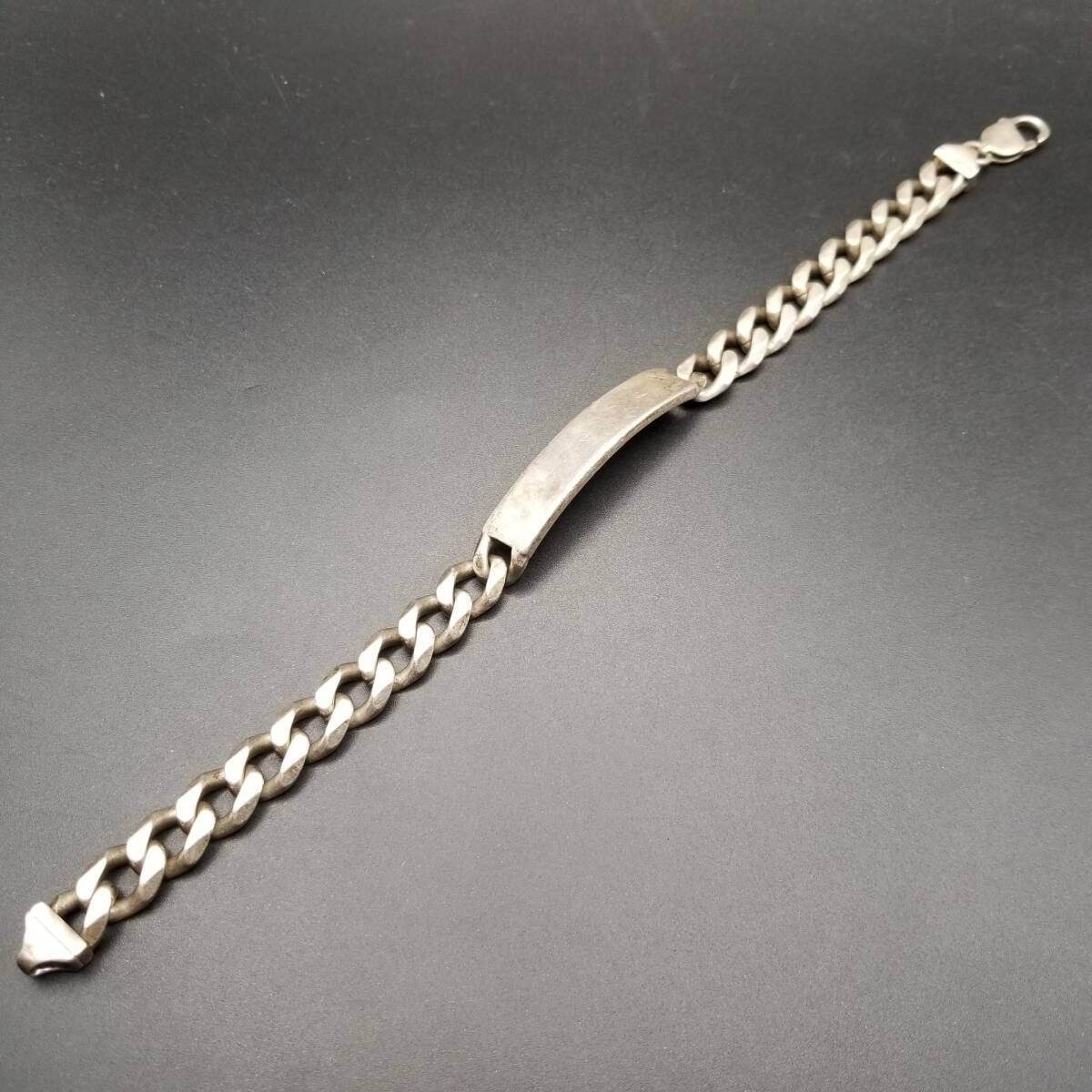 英国 ヴィンテージ IDタグ 長方形プレート 925 シルバー ブレスレット 銀 1999年 英国 ヴィンテージ IDタグ 長方形プレート 925 シルバー