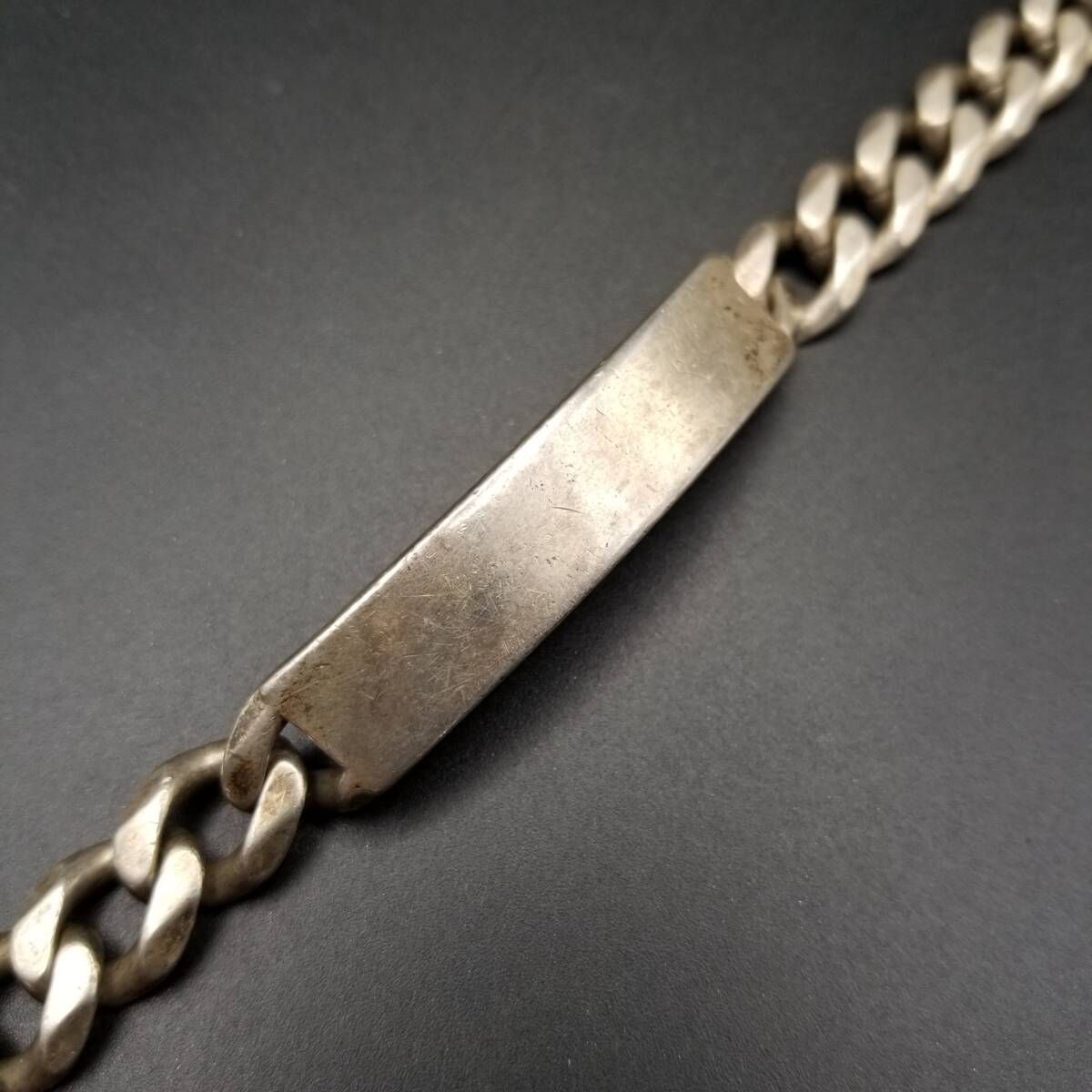 1999年 英国 ヴィンテージ IDタグ 長方形プレート 925 シルバー