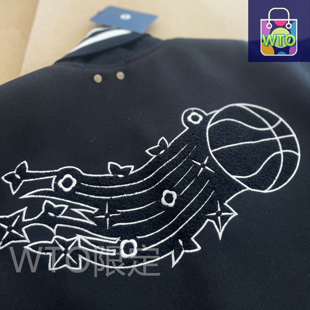LOUIS VUITTON バスケットボール刺繍 ジャケット ブラック LV NBA Jacket | Basketball Black Varsity Wool/Leather Jacket