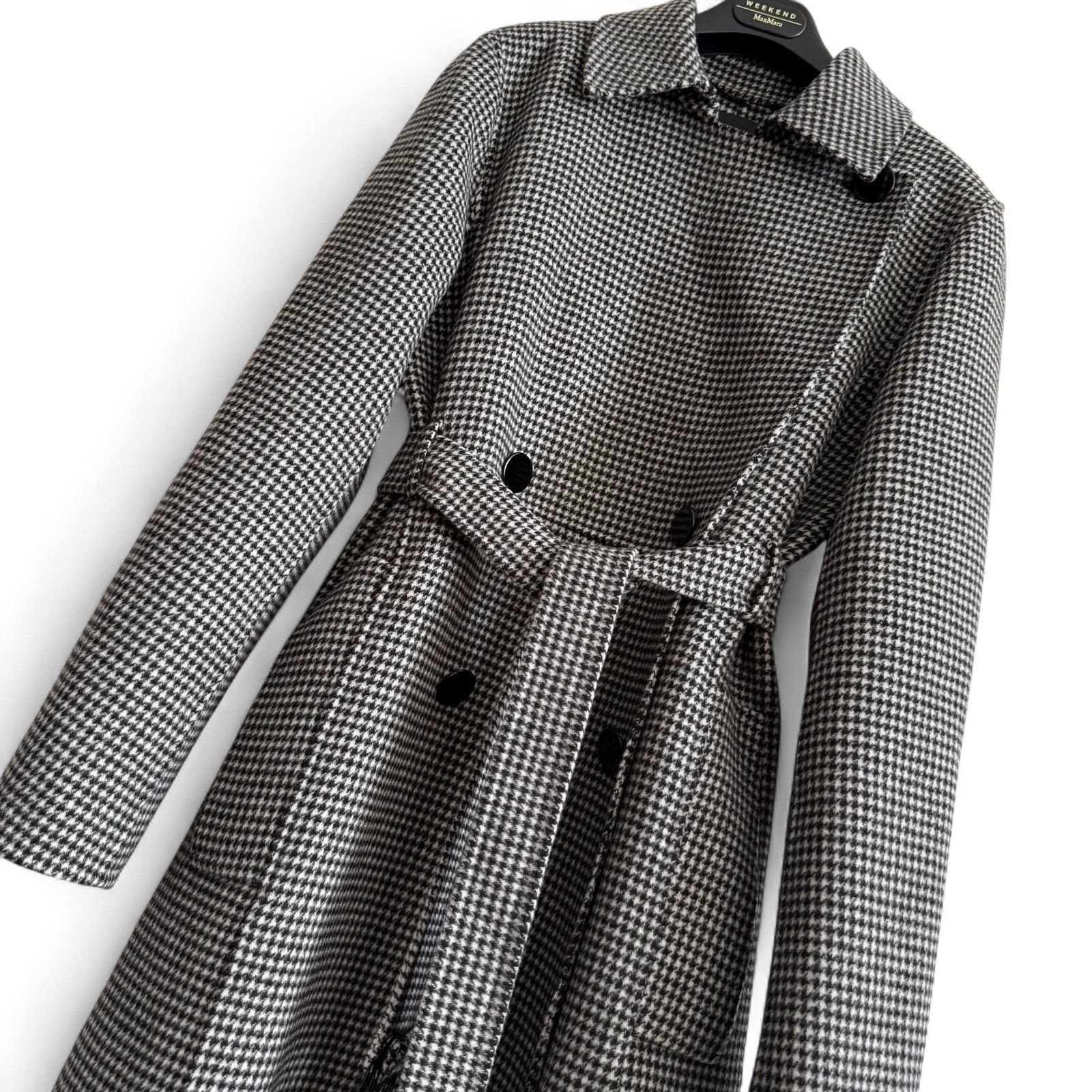 美品★最高峰クチートアマーノ★グレンチェック柄ロングコート★マックスマーラ★ 未使用級 現行 MaxMara クチートアマーノ 千鳥格子柄ウールロング