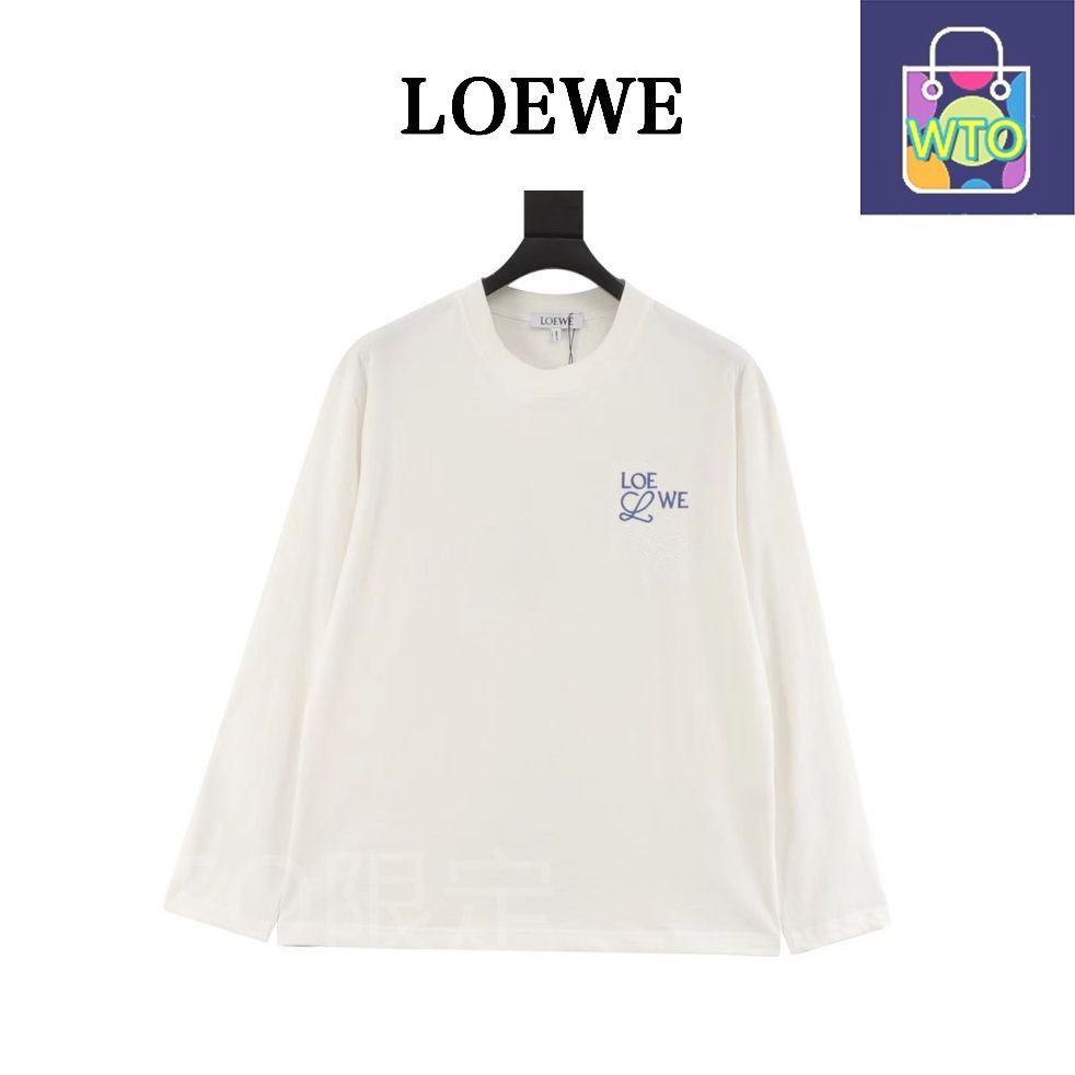 LOEWE ホワイト ロングスリーブ Tシャツ超美品 今日特価】Loewe ロエベ クラシックシリーズ 位置違いロゴ小刺繍ロング