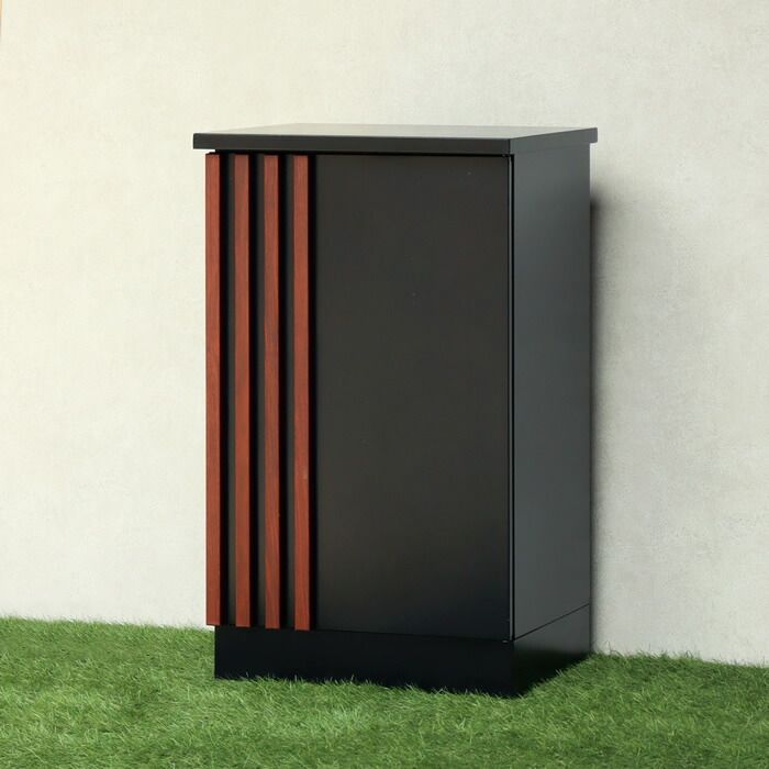 【新品】MOJYU 宅配ボックス Renzo PBX-147 ブラック ウォールナット木目 組立品