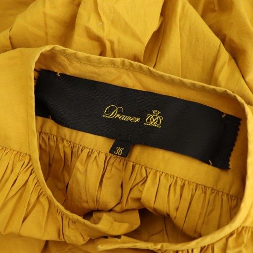 【中古】ドゥロワー Drawer コットン ノースリーブ ワンピース ギャザー ベルト付き 36 マスタードイエロー ドゥロワー Drawer コットン ノースリーブ ワンピース ギャザー ベルト