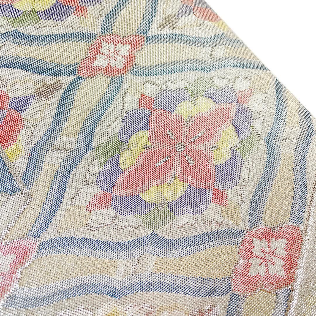 袋帯 七彩佐賀錦 正絹 銀糸 亀甲 古典柄 シルバー 振袖 成人式