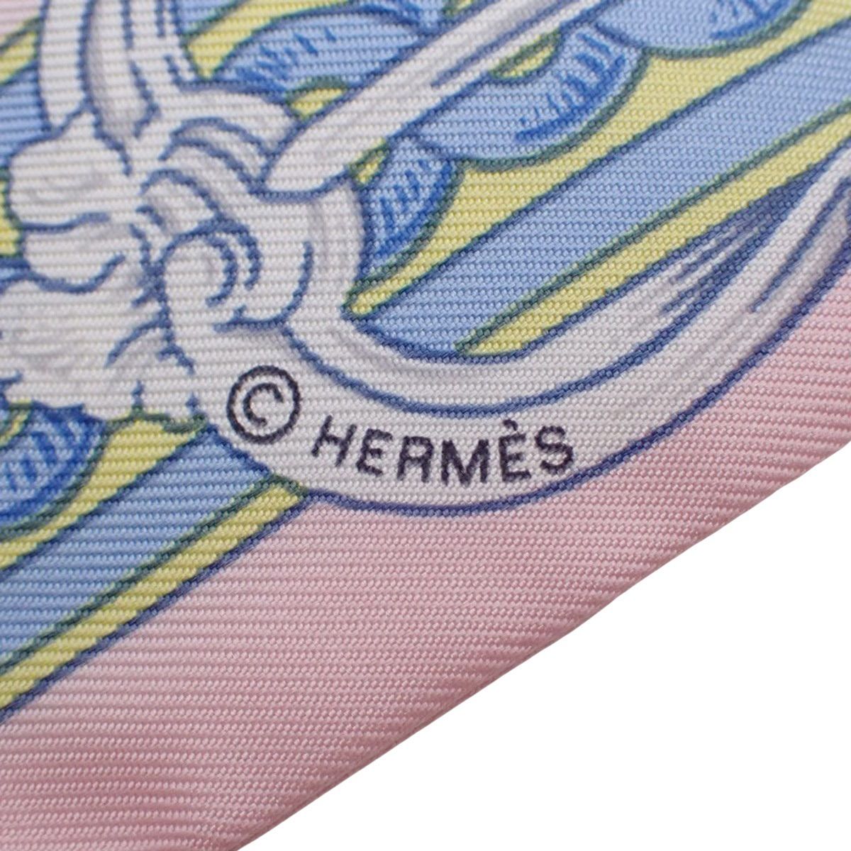 HERMES(エルメス) Flies フライ カレ90 ブルー青 ホワイト白 マルチ