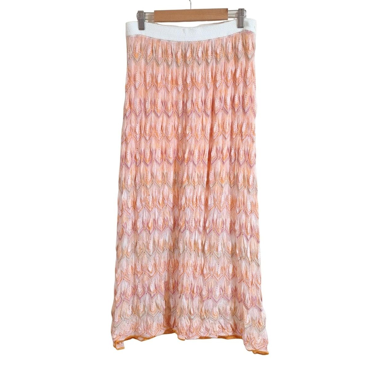 MISSONI ミッソーニ ロングスカート サイズ42 M レディース ライトピンク オレンジ マルチ マキシ丈 ニット