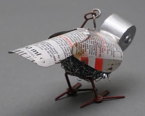アフリカ マリ リサイクルアート 小鳥 No.14 廃材アート 置物 オビジェ