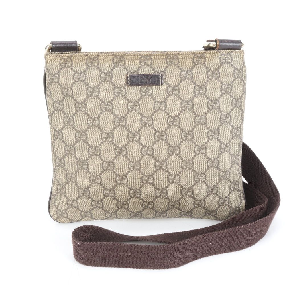 美品 GUCCI カメラバッグ GGスプリーム PVC ショルダーバッグ 茶 極美品 GUCCI PVC レザー ショルダーバッグ PVC スプリーム GG柄
