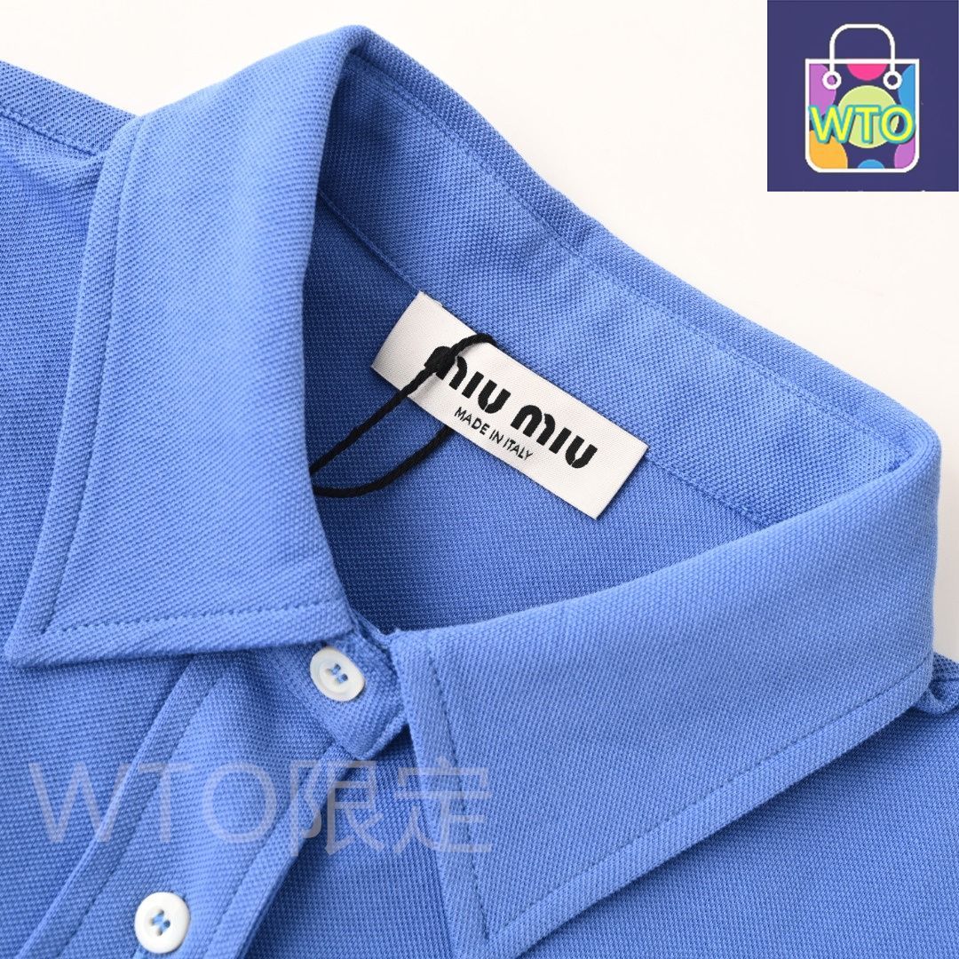 今日特価】Miu Miu ミュウミュウ 青色小ロゴコットンピケロング
