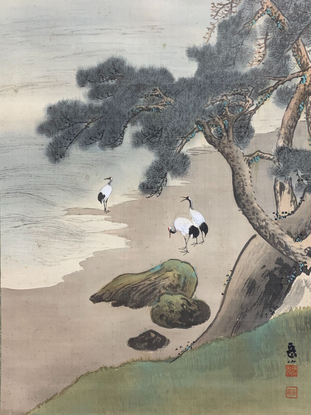 掛け軸】150 若山岳仙「老松群鶴図 大幅」花鳥 名古屋の人 #茶掛 #掛軸