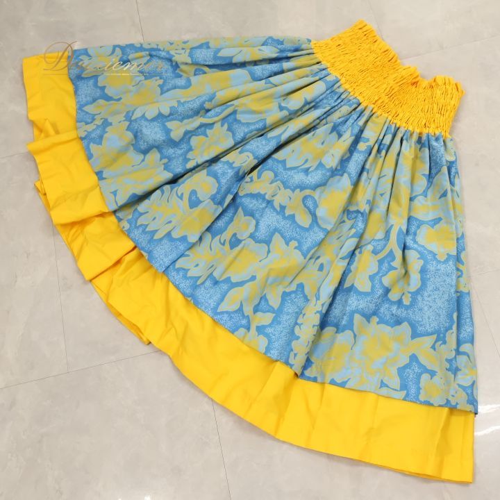 フラダンス 衣装 パウスカート ブルー系 ハイビスカス柄 ハワイアン