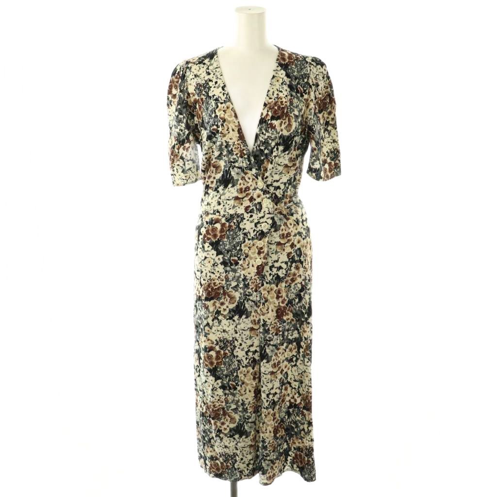 【中古】ルージュ Rouge GABIN 花柄 半袖 ラップドレス ワンピース ミモレ ロング 38 白 ホワイト グレー ルージュ Rouge GABIN 花柄 半袖 ラップドレス ワンピース ミモレ