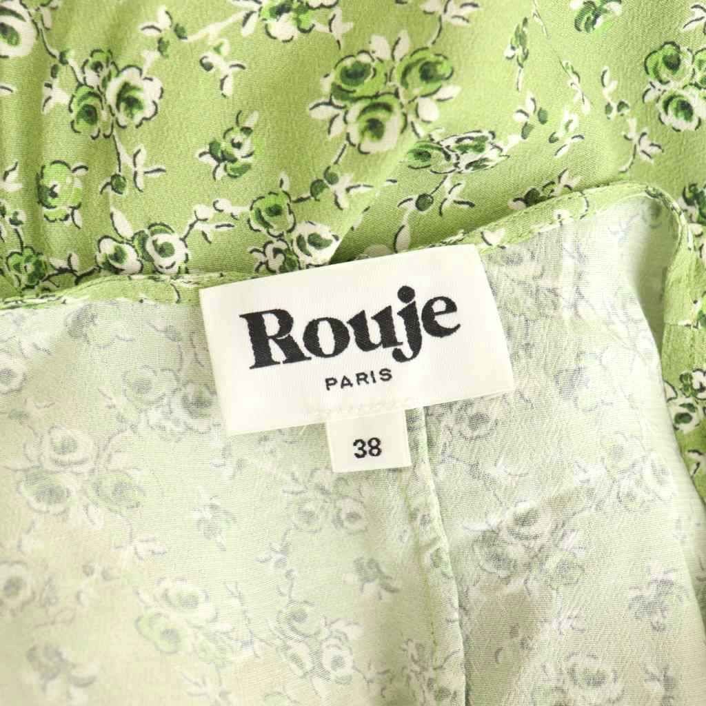 【中古】ルージュ Rouge GABIN 花柄 半袖 ラップドレス ワンピース 38 スモークグリーン アイボリー /ES ■OS ルージュ Rouge GABIN 花柄 半袖 ラップドレス ワンピース 38 スモーク
