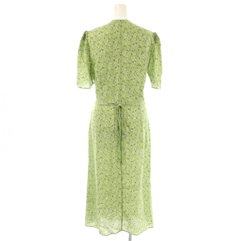 【中古】ルージュ Rouge GABIN 花柄 半袖 ラップドレス ワンピース 38 スモークグリーン アイボリー /ES ■OS ルージュ Rouge GABIN 花柄 半袖 ラップドレス ワンピース 38 スモーク