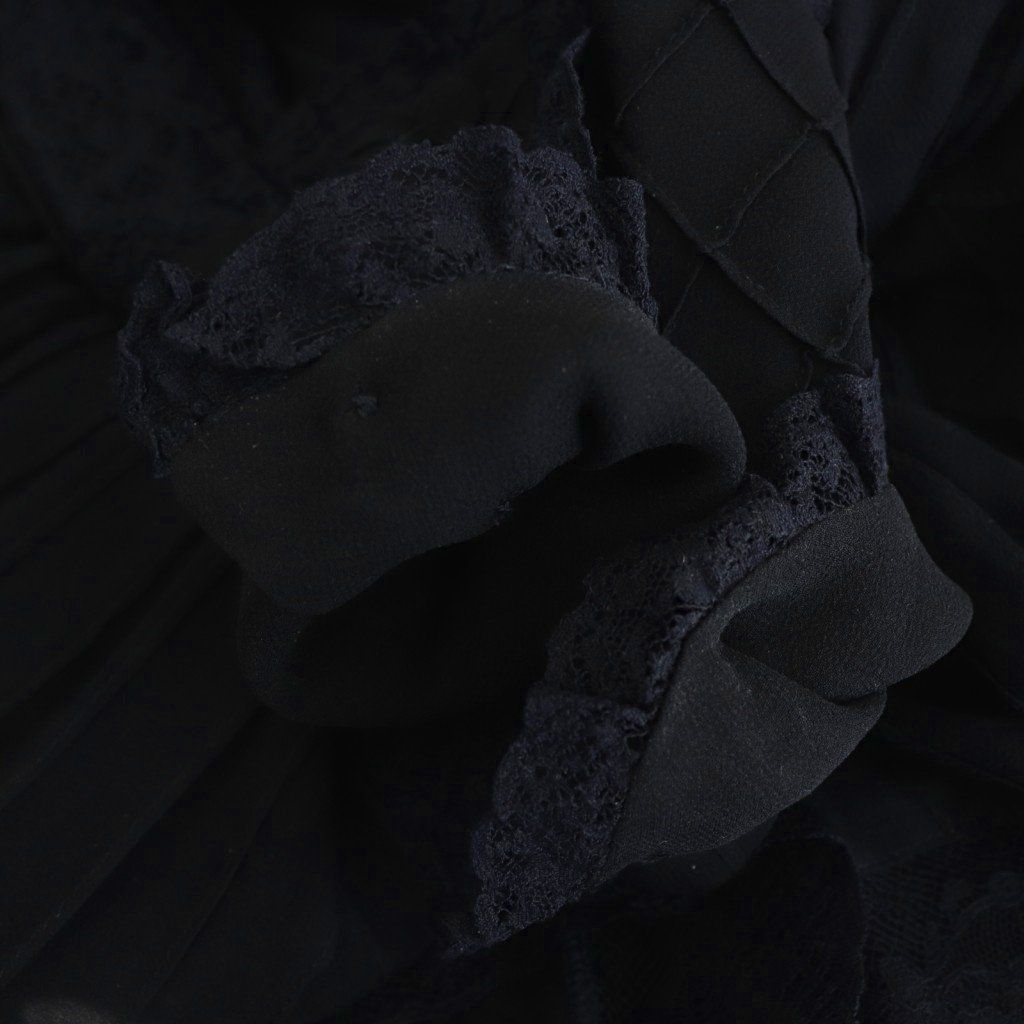 【中古】ジマーマン Zimmermann レース装飾スタンドカラーシルクワンピース ひざ丈 0 ネイビー /DF ■OS レディース ジマーマン Zimmermann レース装飾スタンドカラーシルクワンピース