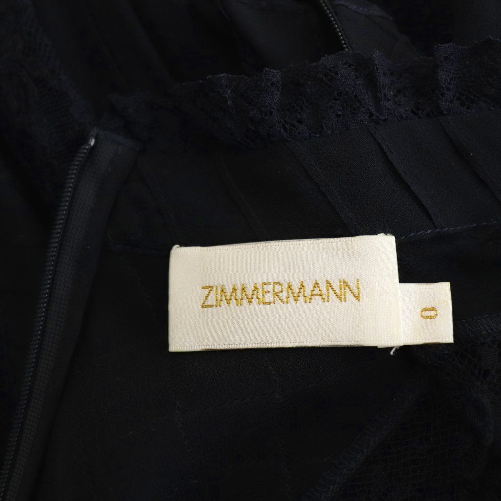ジマーマン Zimmermann レース装飾スタンドカラーシルクワンピース
