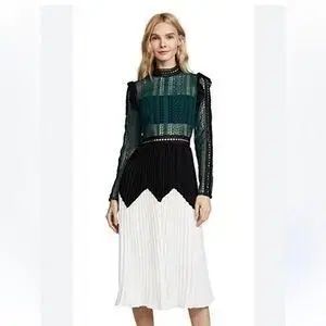 【未使用】セルフポートレイト ロングワンピース ドレス レース リボン プリーツ セルフ・ポートレイト レース プリーツ ロング ミディ ONE PIECE