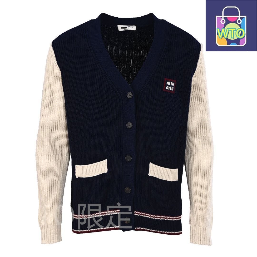 今日特価】Miu Miu ミュウミュウ 羊毛カシミア混紡白青コントラスト
