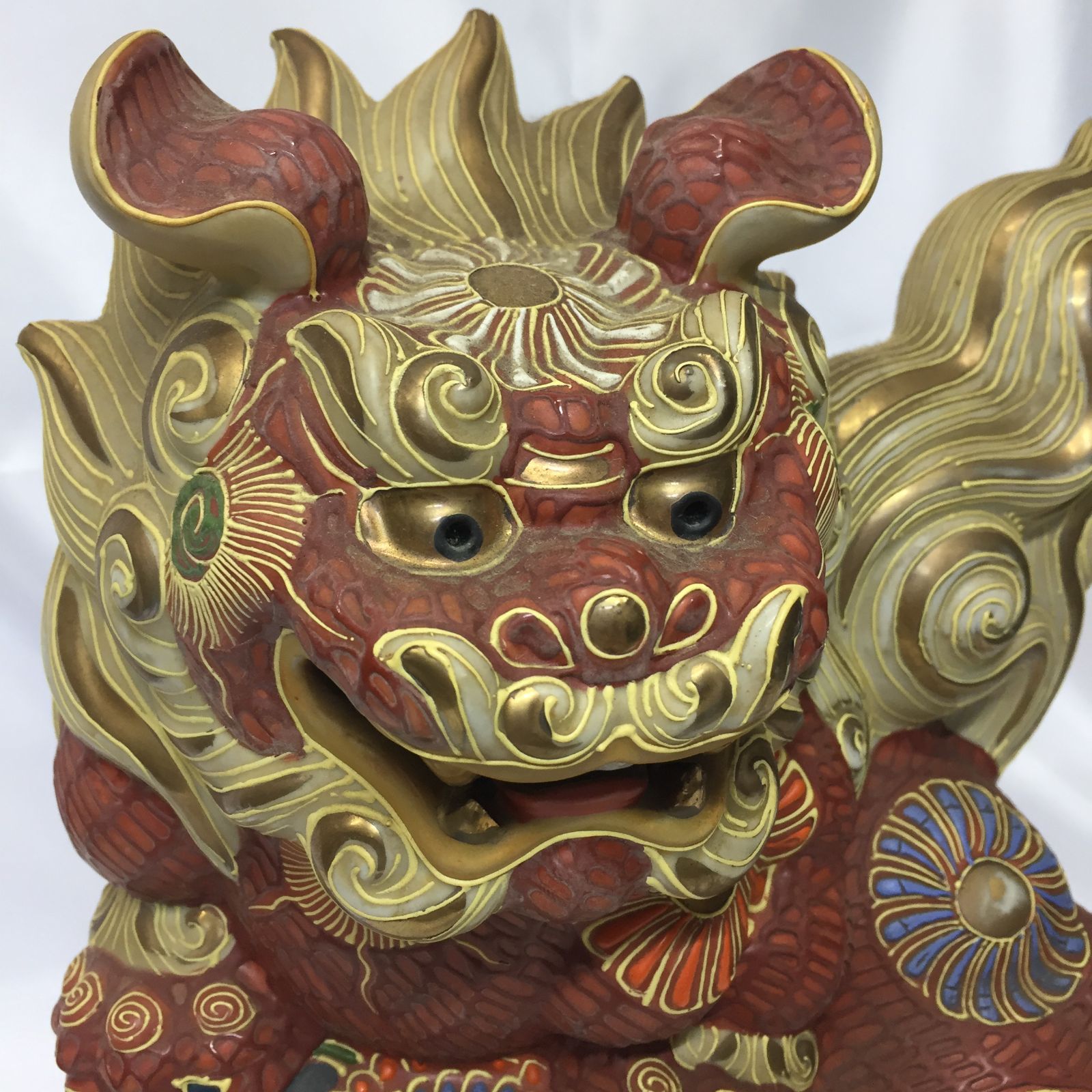 九谷焼狛犬　縁起置物 九谷焼 縁起置物 狛犬（一対）シーサー 九谷焼 緑彩 魔除け・除災の