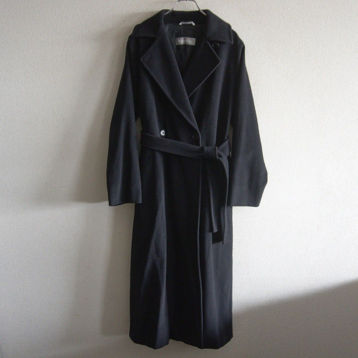 最高級】 MAX MARA【ベルテッド ウール ロング コート】38 ブラック