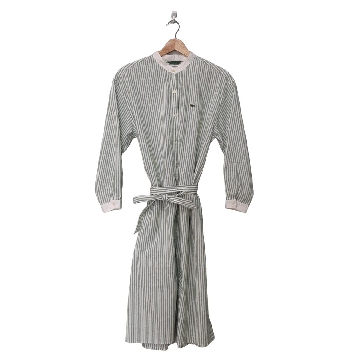 Lacoste(ラコステ) ワンピース サイズ36 S レディース新品同様 - 白×グリーン 長袖/ロング/ストライプ/シャツワンピ