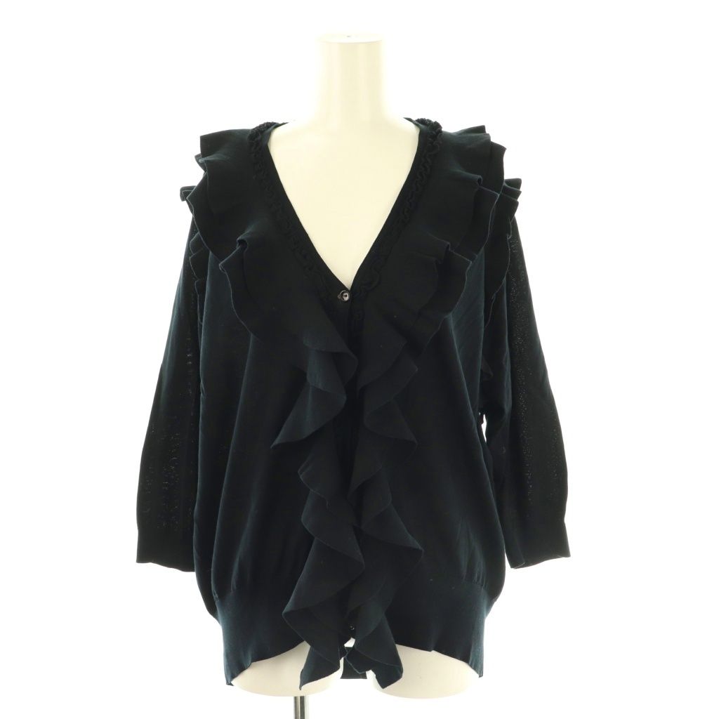 ドゥロワー Drawer 18GコットンVネックフリルカーディガン 1 ネイビー