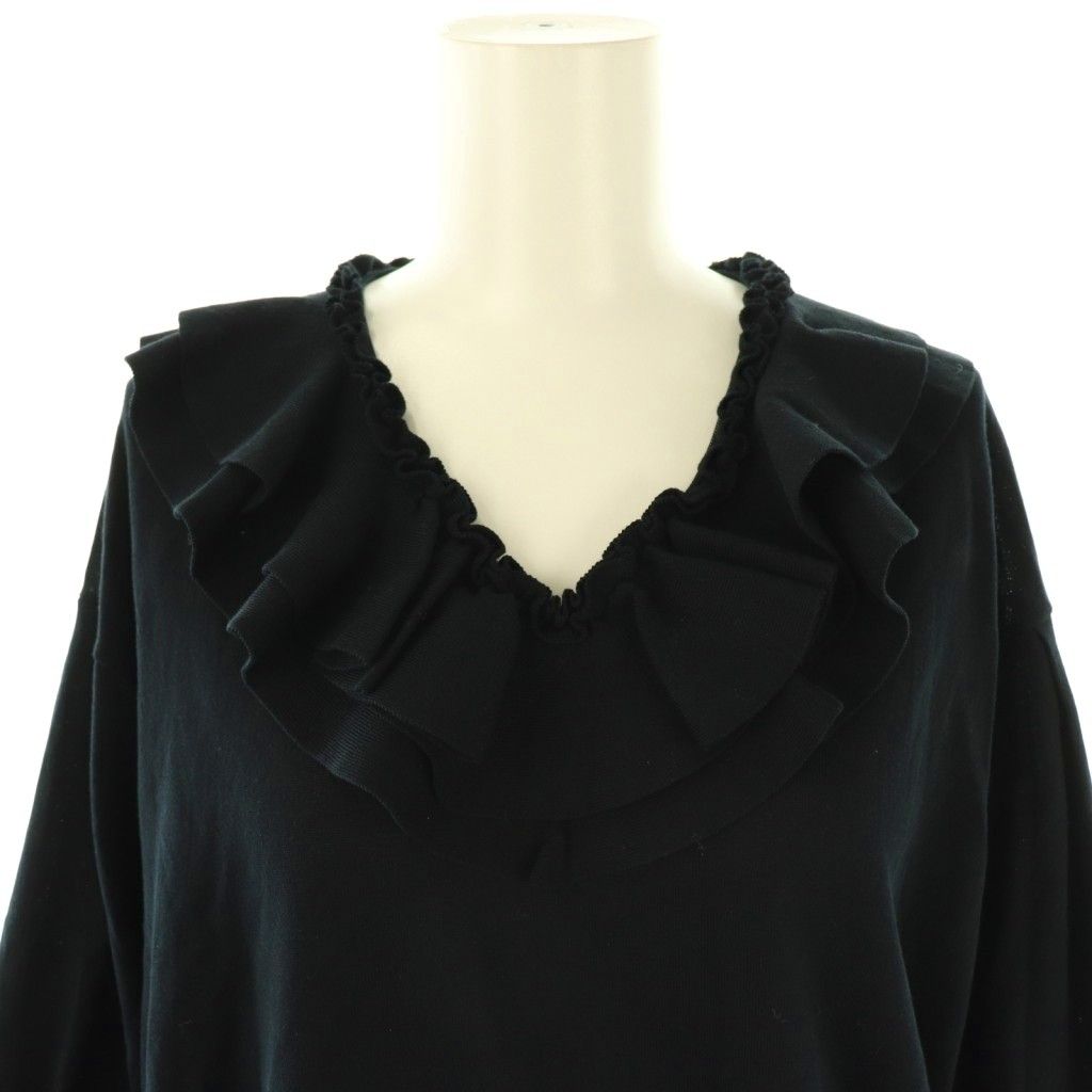 美品 ドゥロワー 定価5万 2021SS 18GコットンVネックフリルニット ドゥロワー Drawer 18GコットンVネックフリルニット カットソー 五分袖