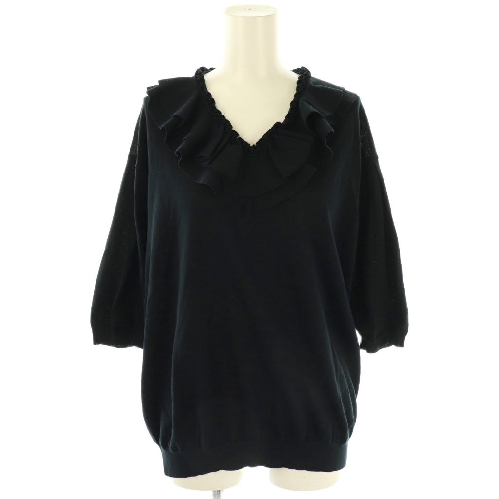 美品 ドゥロワー 定価5万 2021SS 18GコットンVネックフリルニット 美品 ドゥロワー 定価5万 2021SS 18GコットンVネックフリルニット