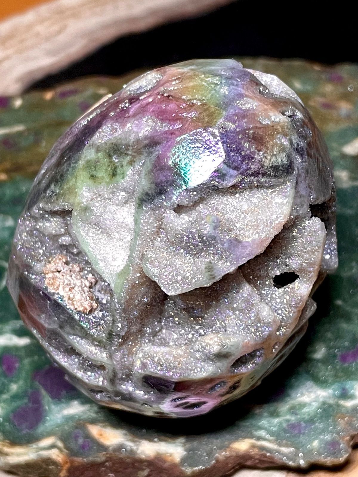 スファレライト【閃亜鉛鉱】卵型◇オーラスファレライト◇ジオード