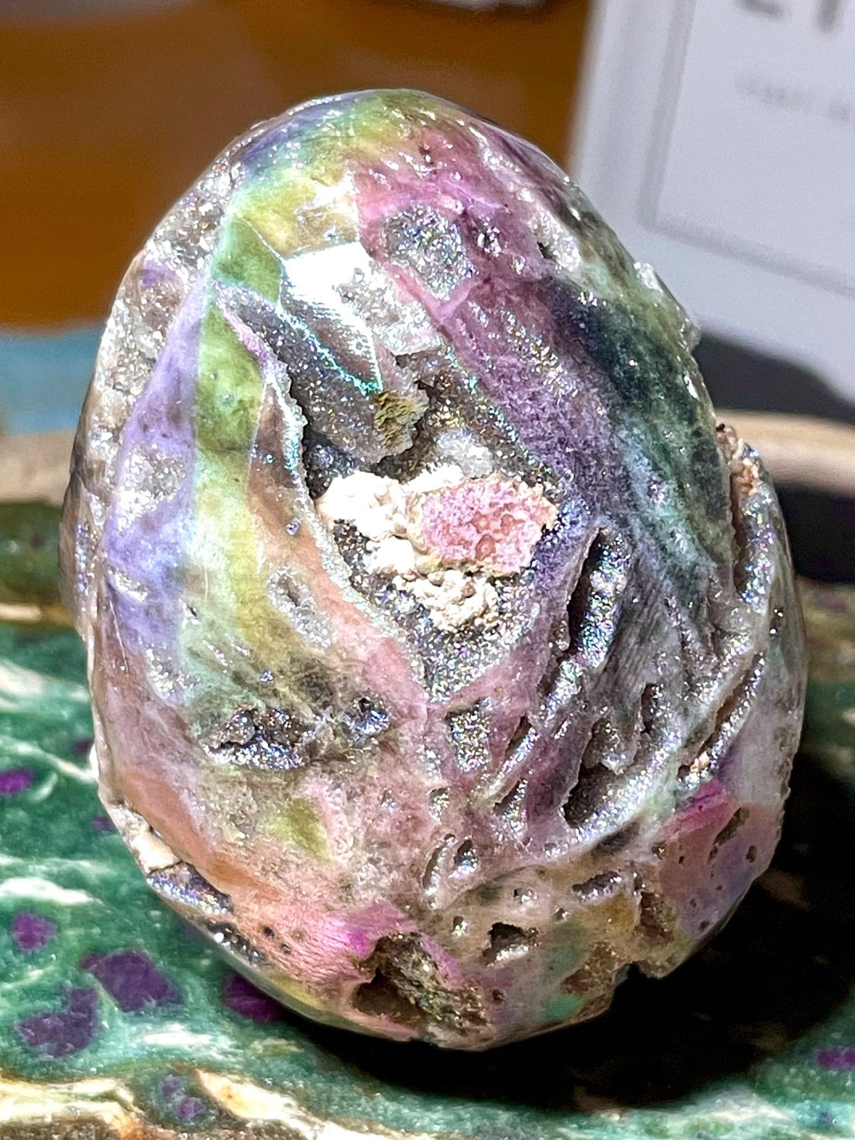 スファレライト【閃亜鉛鉱】卵型◇オーラスファレライト◇ジオード