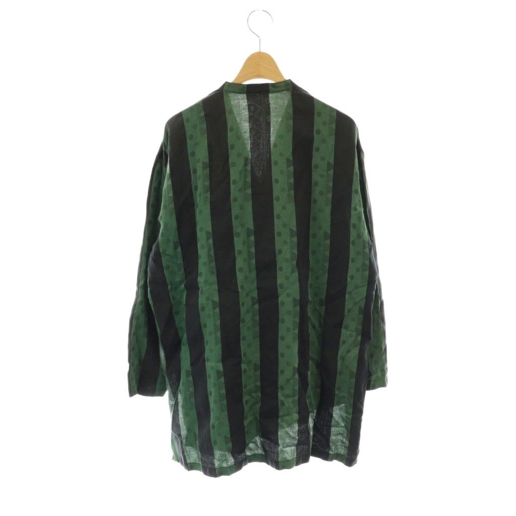 【中古】イッセイミヤケ ISSEY MIYAKE 筆タグ ストライプ 変形 長袖 カットソー 総柄 9 グリーン ブラック /HK ■OS イッセイミヤケ ISSEY MIYAKE 筆タグ ストライプ 変形 長袖 カットソー