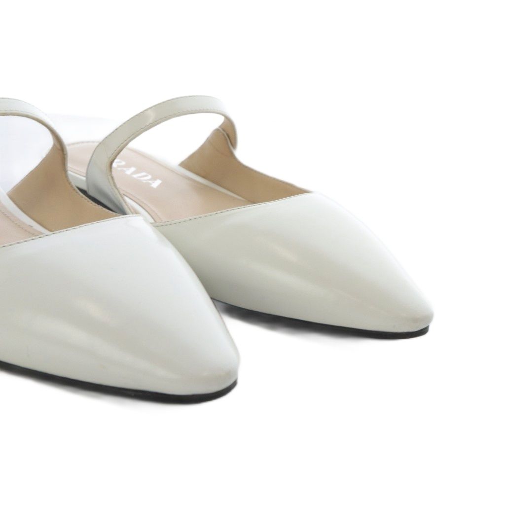 【中古】プラダ PRADA ミュール パンプス フラット ポインテッドトゥ ストラップ レザー 35 ホワイト /YO27 プラダ PRADA ミュール パンプス フラット ポインテッドトゥ