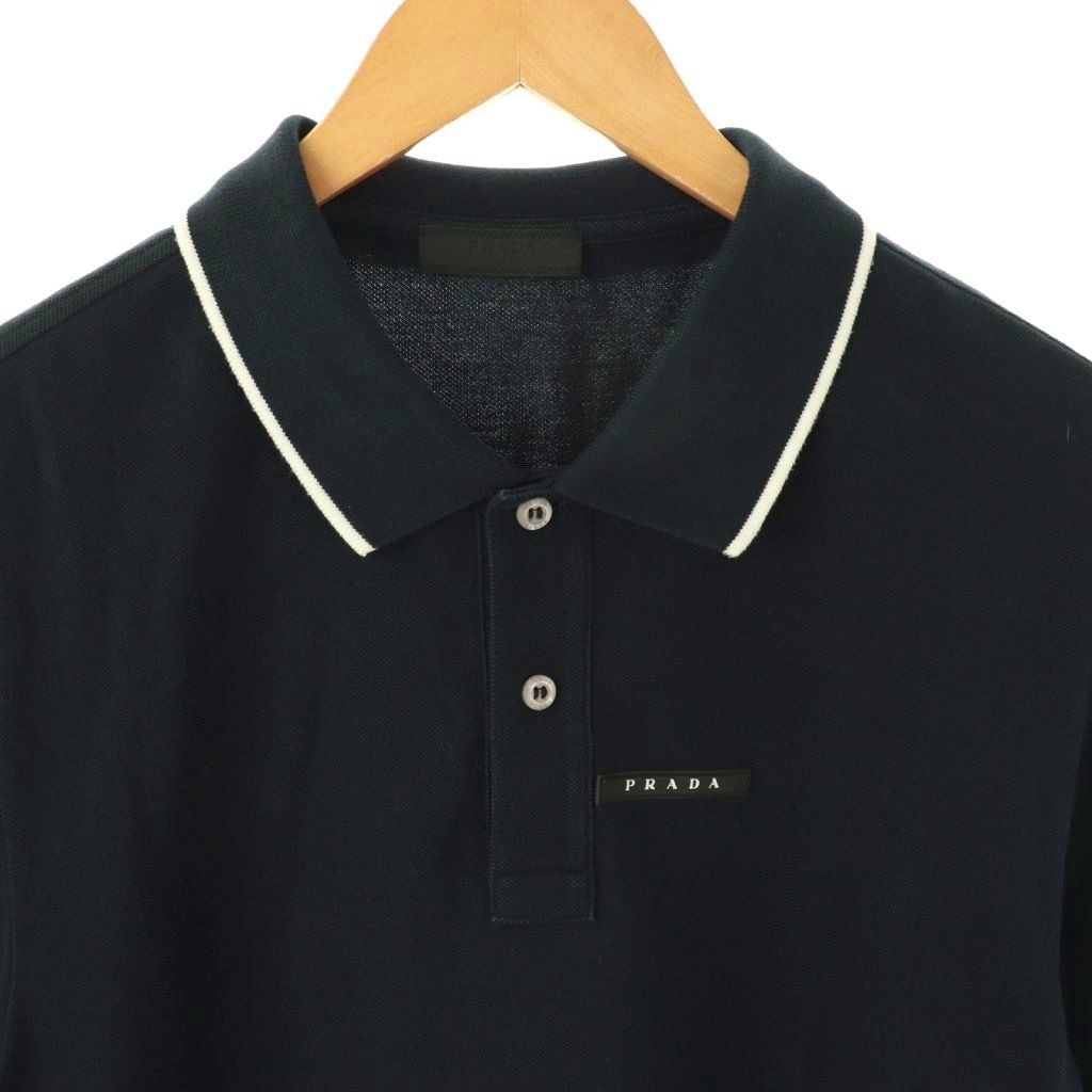 プラダ PRADA SJN256 鹿の子 ラバーロゴ ポロシャツ 半袖 XXL ネイビー