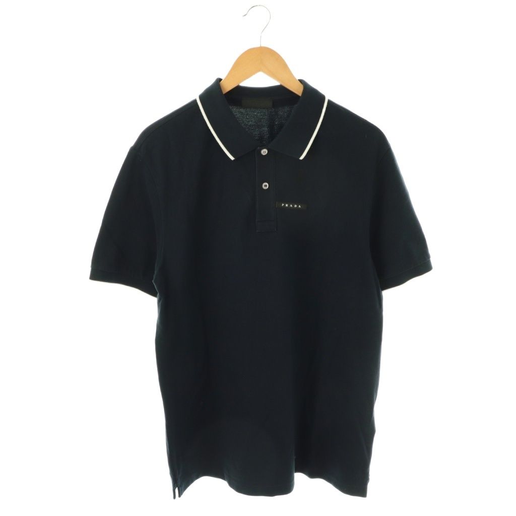 【中古】プラダ PRADA SJN256 25年 鹿の子 ラバーロゴ ポロシャツ 半袖 XL ダークネイビー ホワイト /ES ■OS ■SH プラダ PRADA SJN256 鹿の子 ラバーロゴ ポロシャツ 半袖 XXL ネイビー