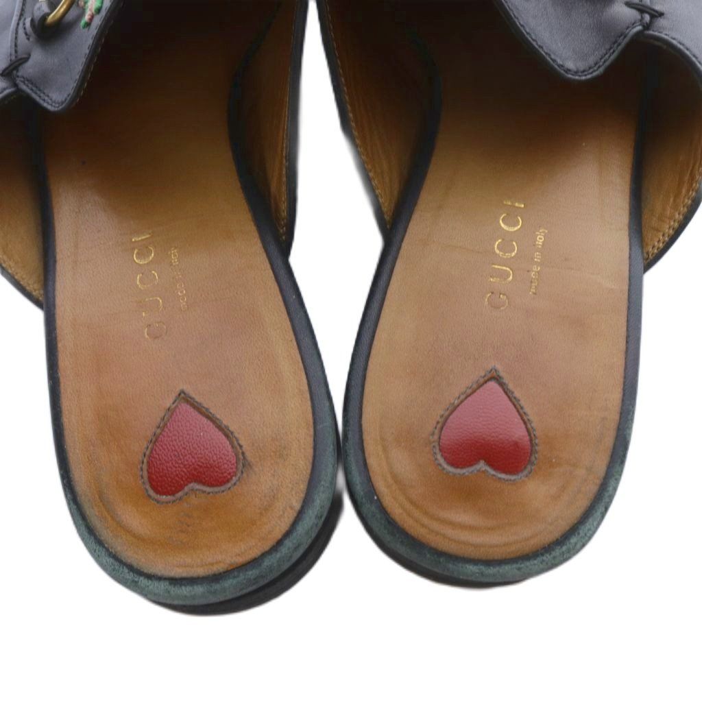 グッチ GUCCI ビットフラワー刺繍 サンダル ミュール 39.5 黒