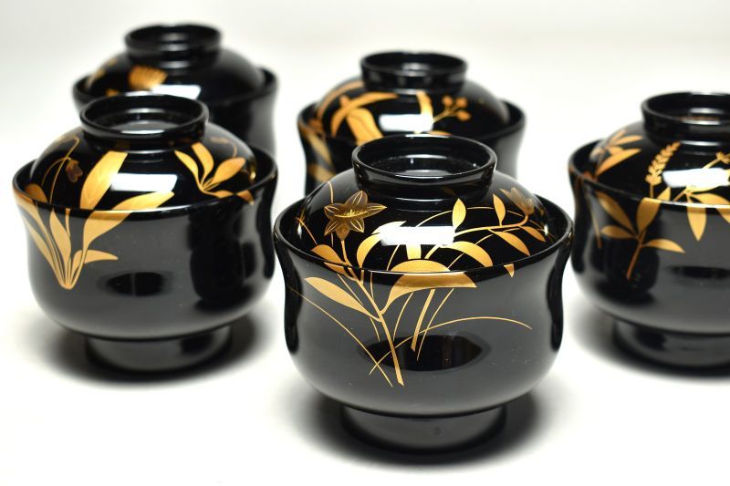 蔵A5694】輪島 塩徳屋漆器店 絵替蒔絵 吸物椀 五客 共箱 - メルカリ