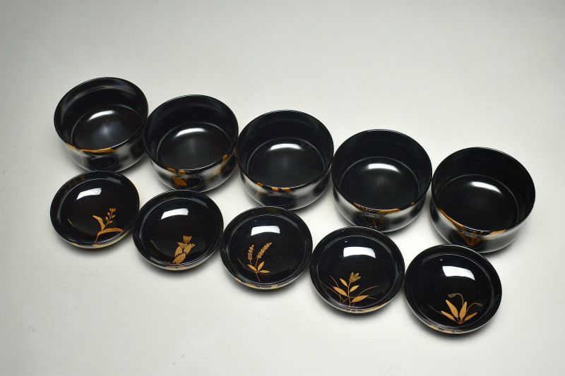 蔵A5694】輪島 塩徳屋漆器店 絵替蒔絵 吸物椀 五客 共箱 - メルカリ