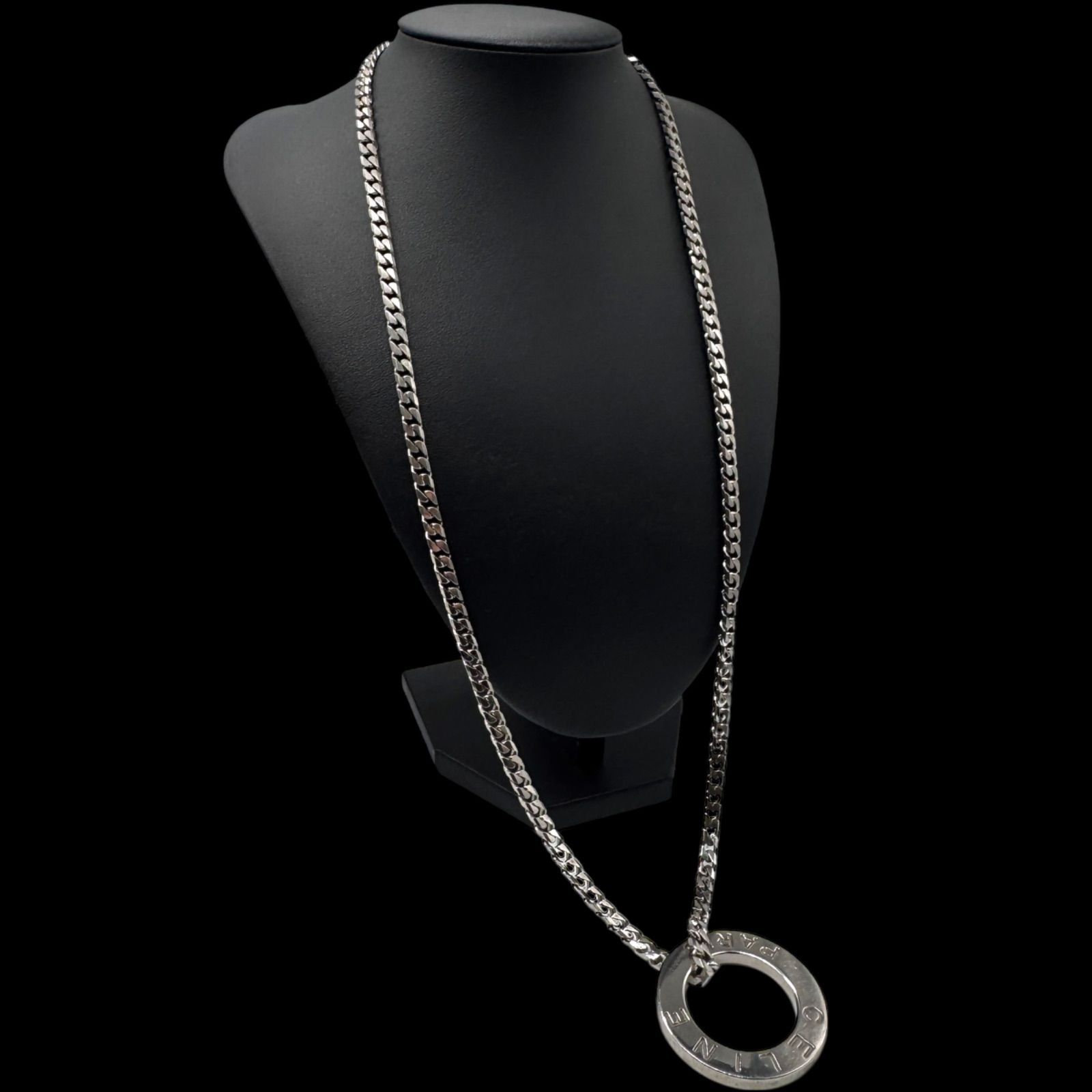 希少 CELINE セリーヌ 大ぶり サークルロゴ シルバーネックレス