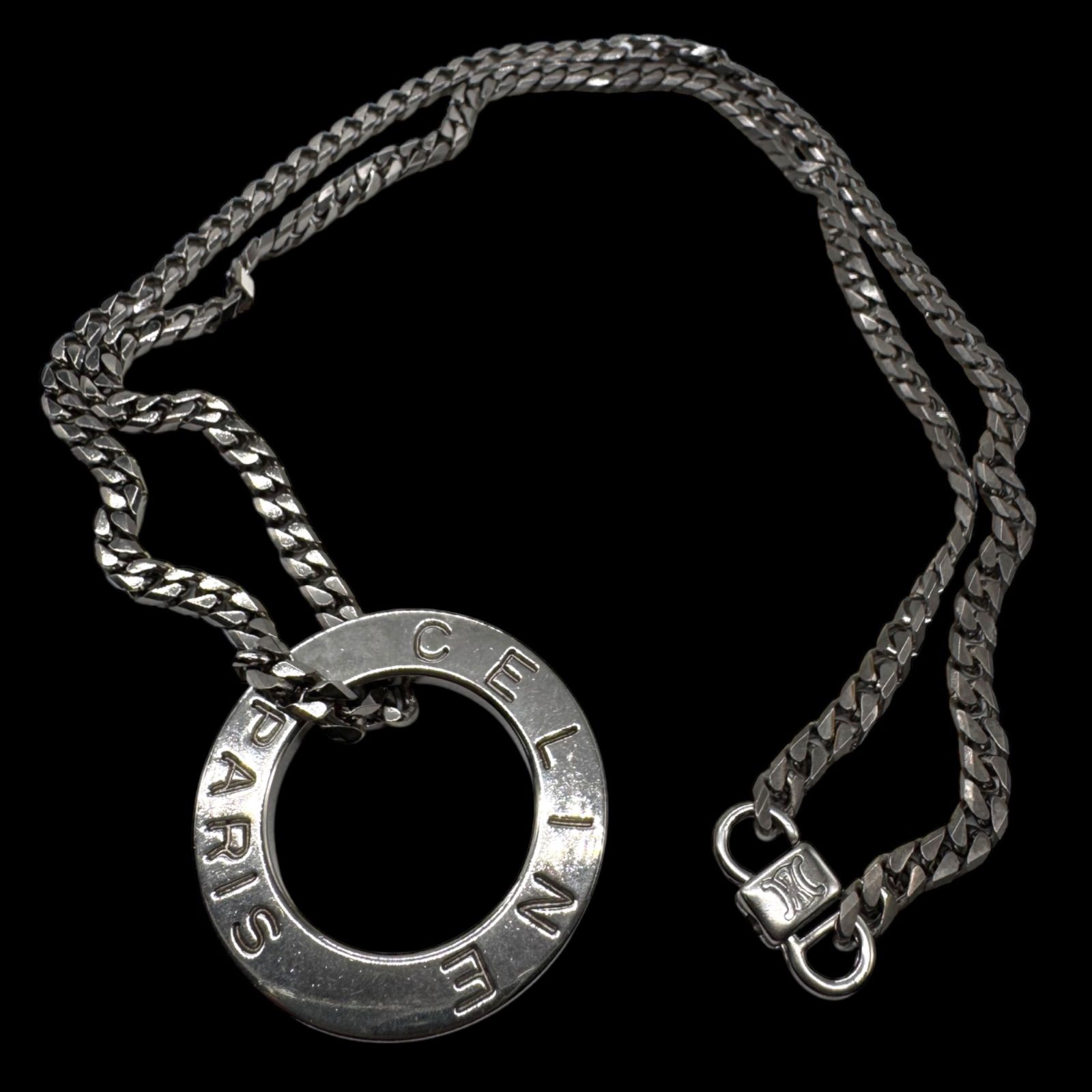 希少 CELINE セリーヌ 大ぶり サークルロゴ シルバーネックレス