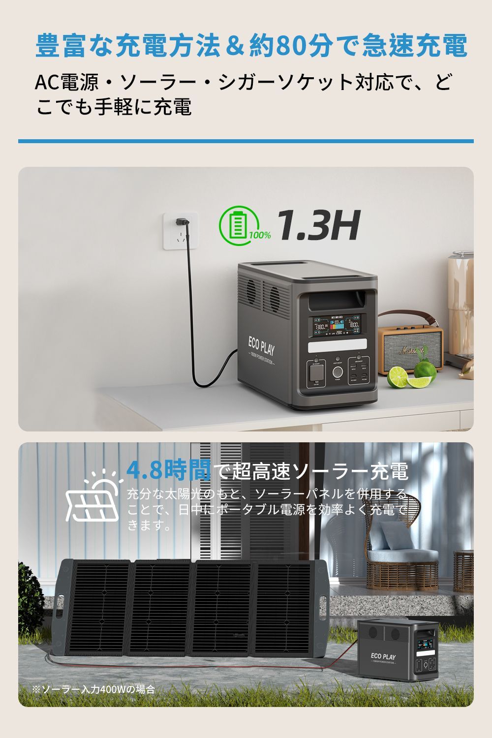 EcoPlay EP1800 ポータブル電源 1536Wh大容量/1800W高出力/1.3時間急速