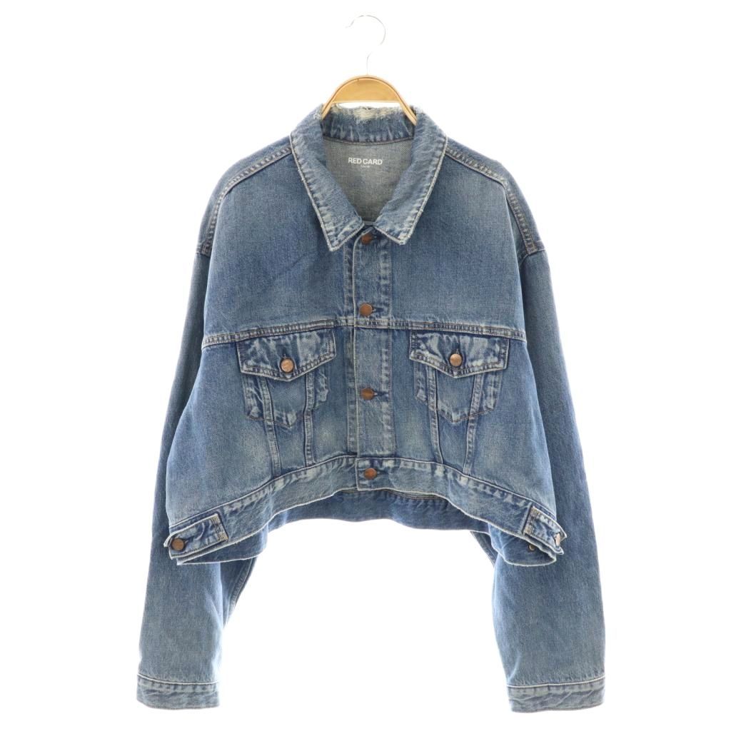 【中古】レッドカード RED CARD ×L'Appartement DENIM JACKET ジャケット デニム ダメージ加工 F ブルー 72W040AP レッドカード RED CARD ×L'Appartement DENIM JACKET ジャケット