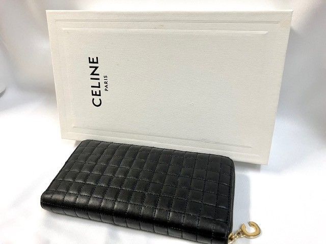 CELINE セリーヌ キルティング ラウンドファスナー ブラック レザー 長