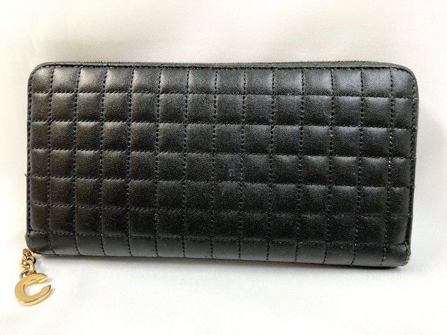 CELINE セリーヌ キルティング ラウンドファスナー ブラック レザー 長