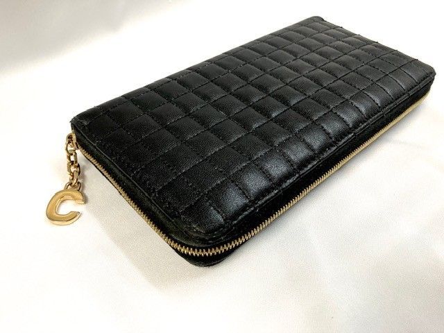 CELINE セリーヌ キルティング ラウンドファスナー ブラック レザー 長