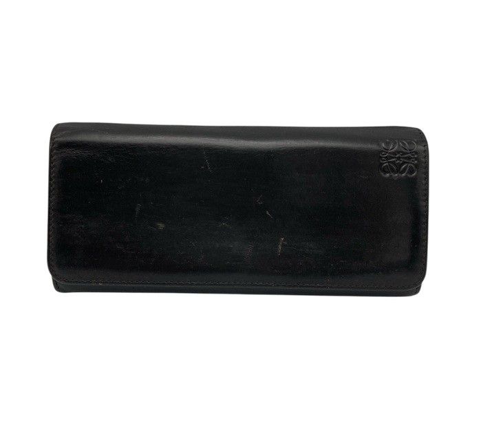 LOEWE ロエベ レザー 2つ折り長財布 アナグラム ブラック 中古 D4