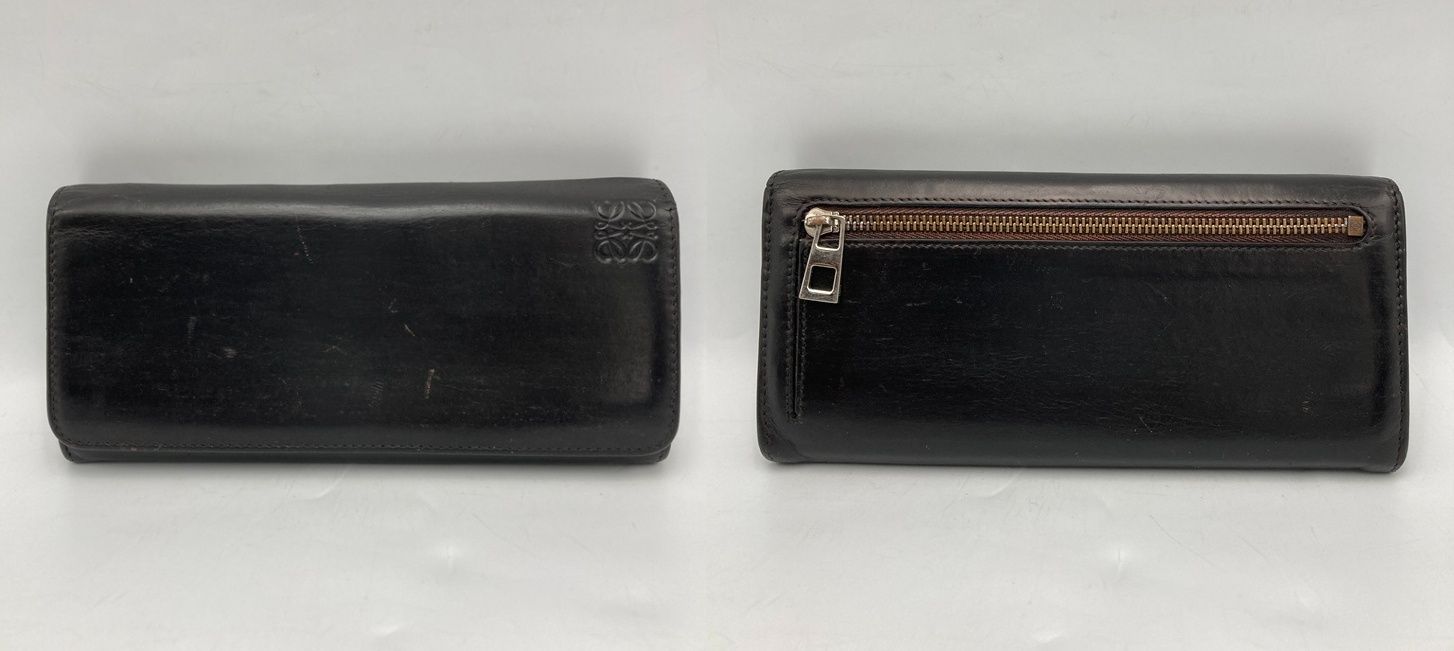 LOEWE ロエベ レザー 2つ折り長財布 アナグラム ブラック 中古 D4