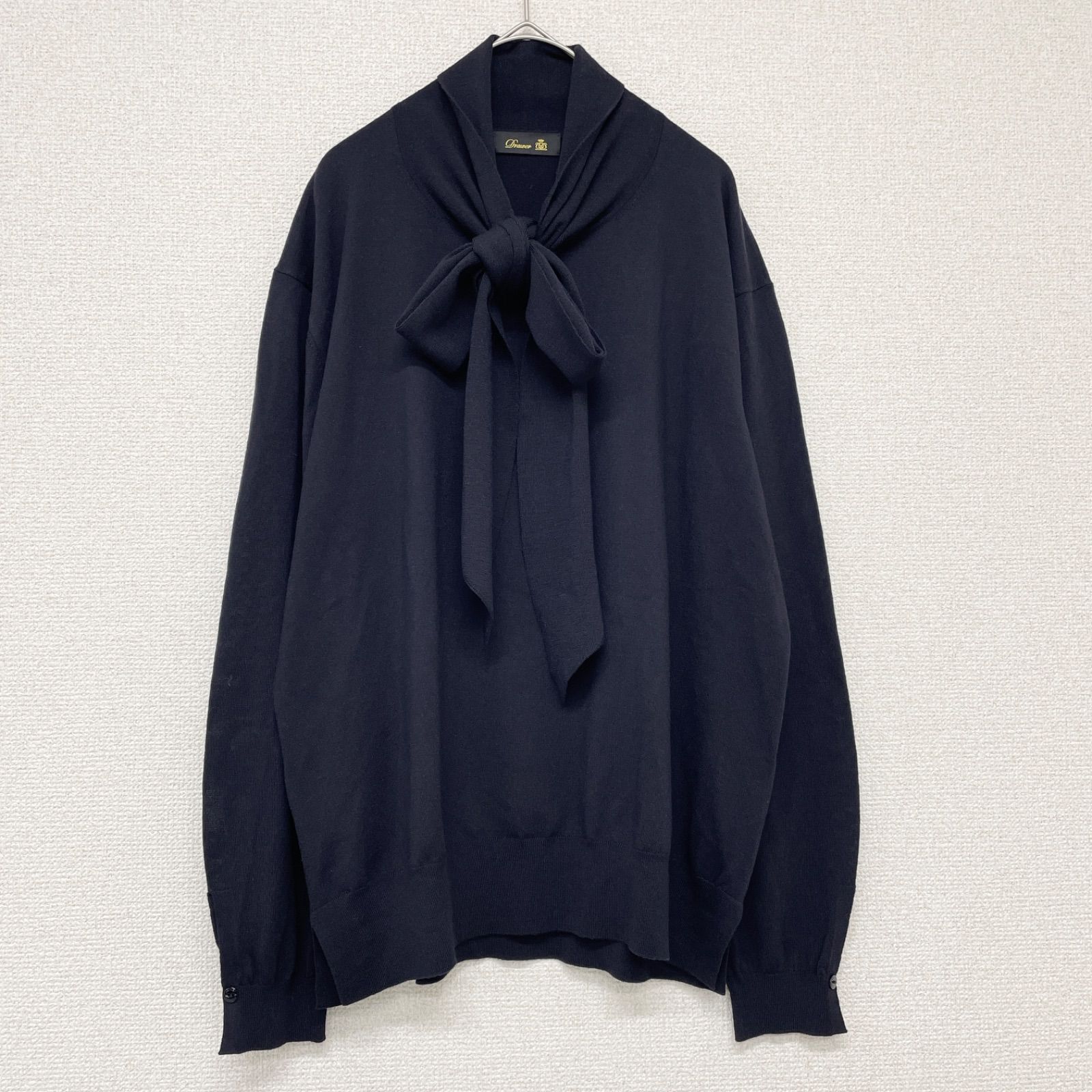 Drawer ドゥロワー ニットトップス ボウタイ ウール ネイビー