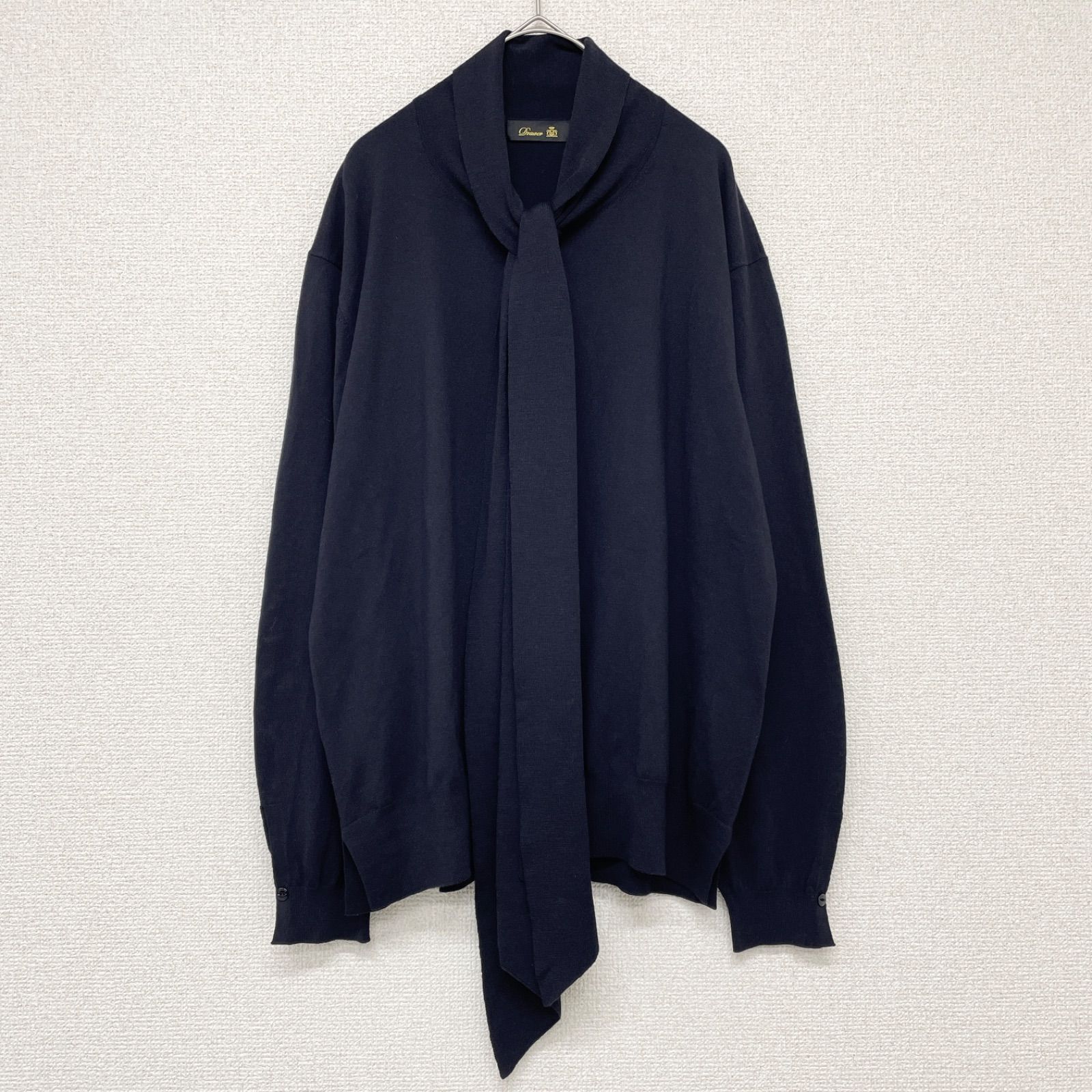 Drawer ドゥロワー ニットトップス ボウタイ ウール ネイビー